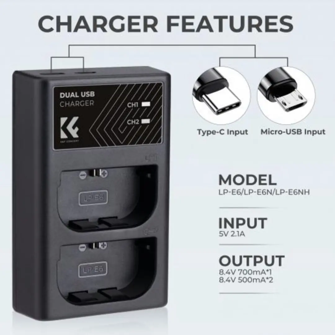 K&F Concept LPE6NH Dubbele Batterijlader - Canon