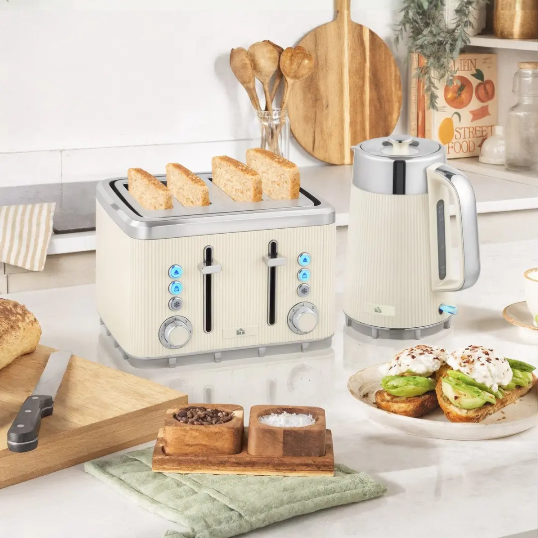 Homcom Waterkoker & Toaster Set 2200W - 1700ml - Crèmewit