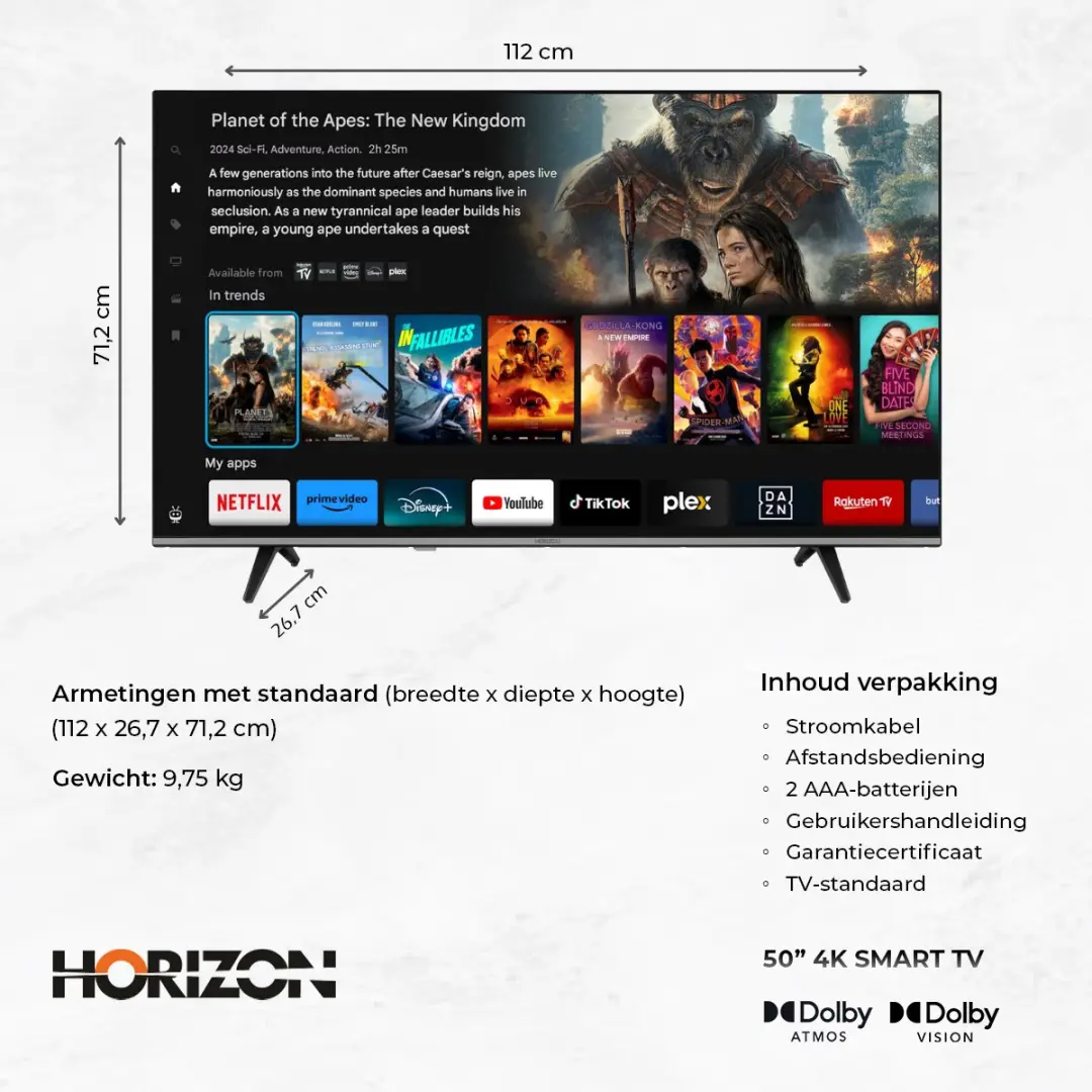 Horizon 50HL7560U TiVo Smart TV 50" - 4K UHD Direct LED - Dolby Vision/Atmos - Zwart