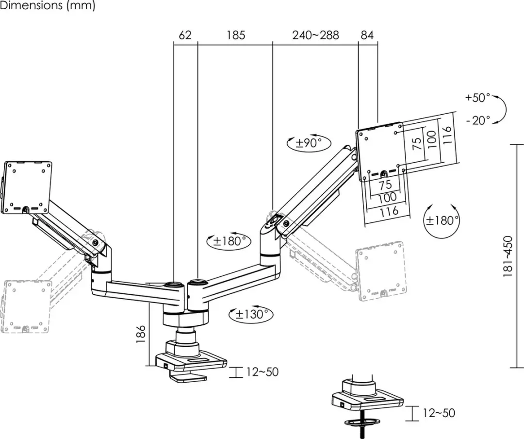 Equip Heavy Duty Dubbele Monitorarm 17-35" - Wit