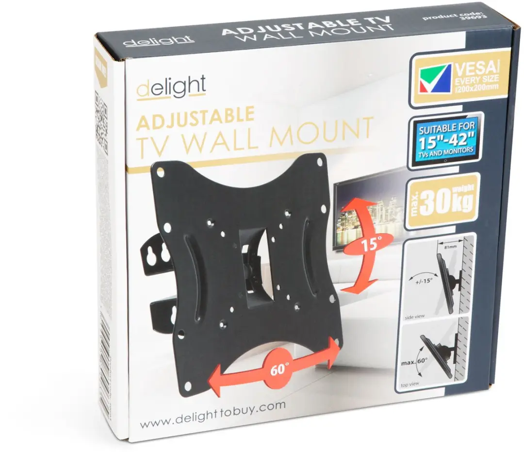 Delight Kantelbare TV-Muurbeugel VESA 200x200 30kg - 15-42" - Zwart