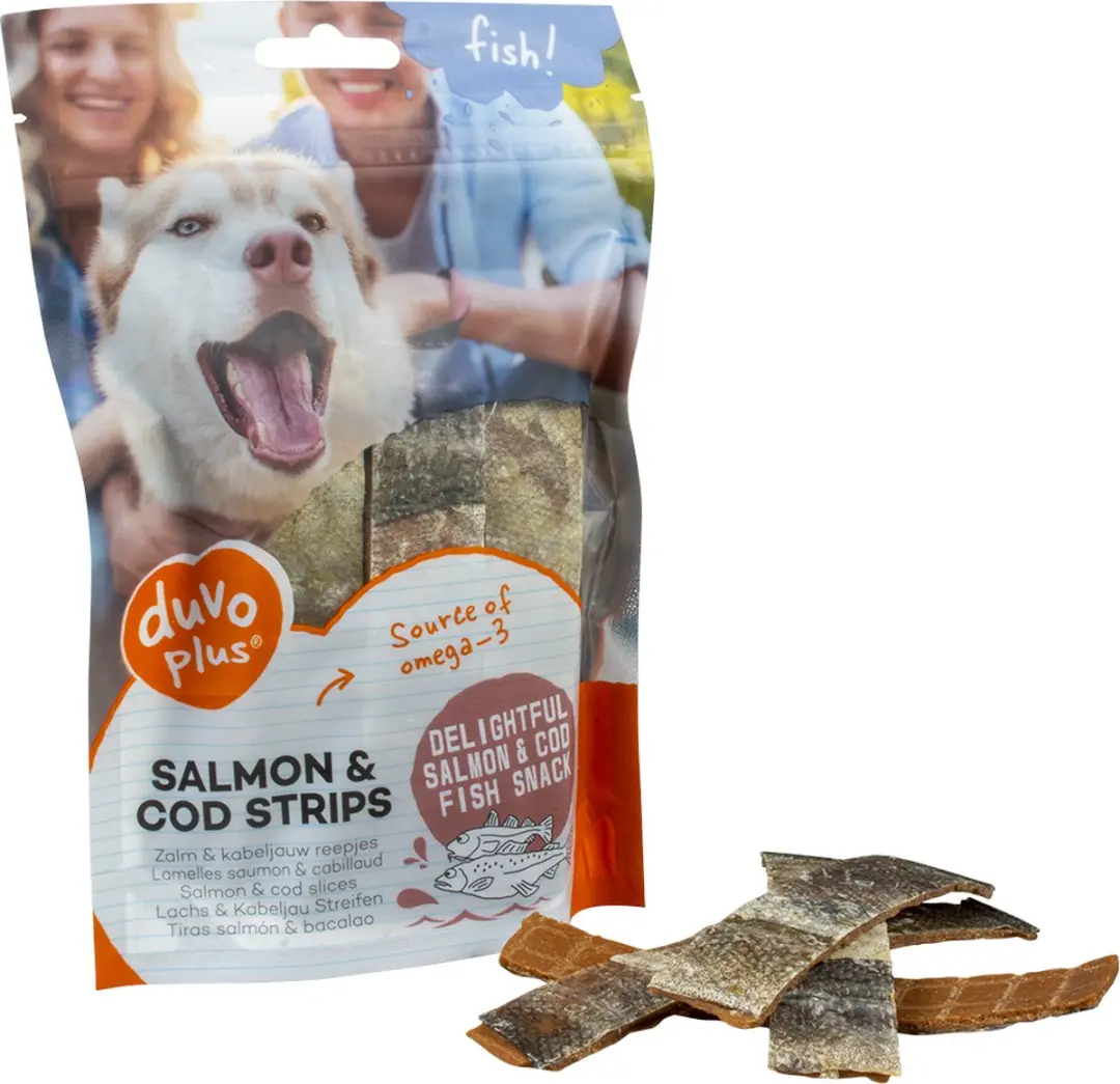 DuvoPlus Fish! Zalm & Kabeljauw Strips 150g