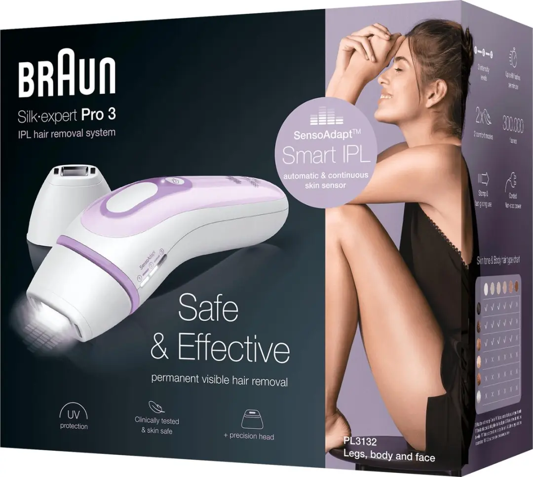 Braun Silk-expert Pro 3 PL3132 IPL Ontharingsapparaat - 300.000 Flitsen - Wit & Lila - afbeelding 6 van 6