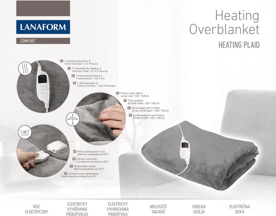 Lanaform Heating Overblanket LA 180105 - 120W - 160x130cm - Grijs