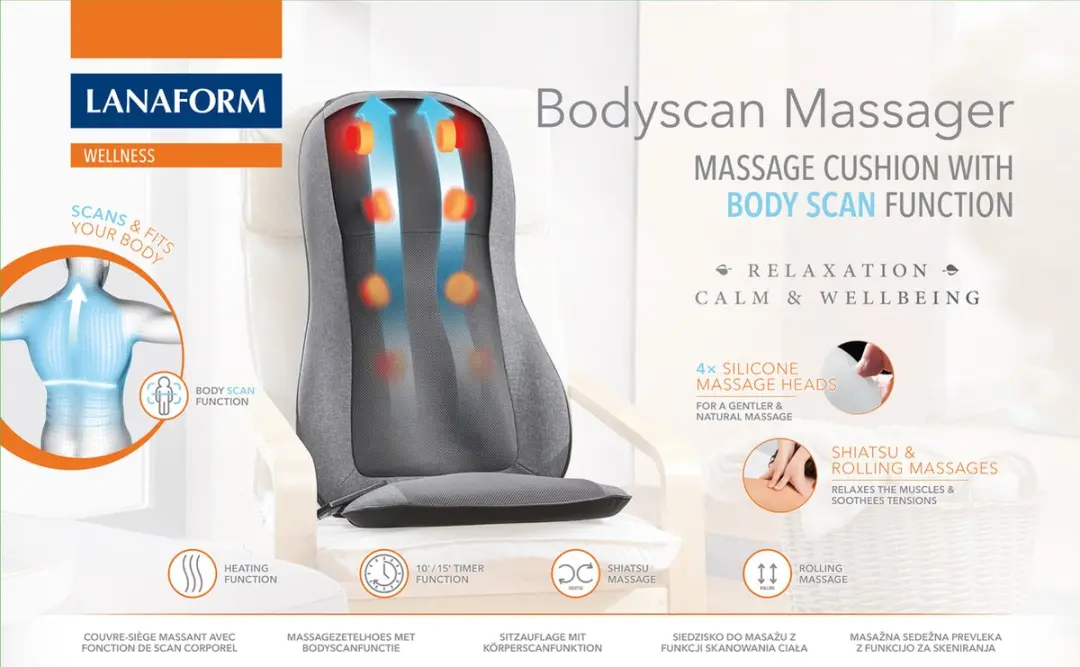 Lanaform Bodyscan Shiatsu Massagekussen Rug - Grijs