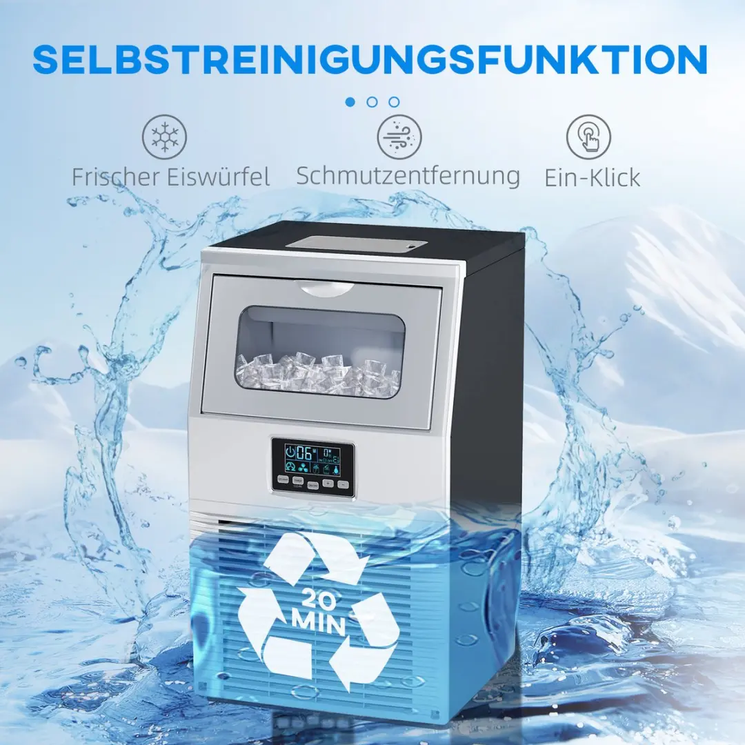 Homcom Kommerciële Eiswürfelmachine 300W - 10L - Staal Zwart/Zilver