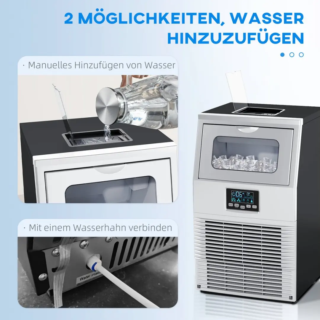 Homcom Kommerciële Eiswürfelmachine 300W - 10L - Staal Zwart/Zilver