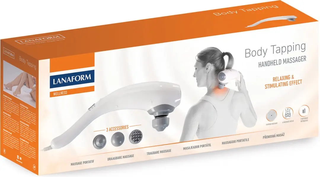 Lanaform Body Tapping Massagepistool - 3 Koppen - Wit