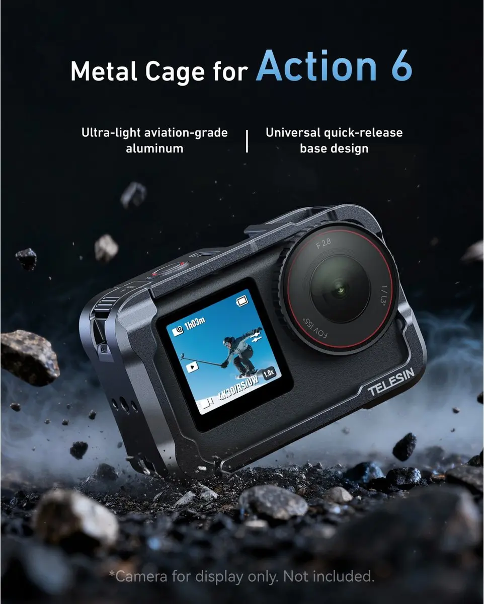 Telesin Aluminium Cage voor DJI Osmo Action 6 - Grijs - afbeelding 6 van 6