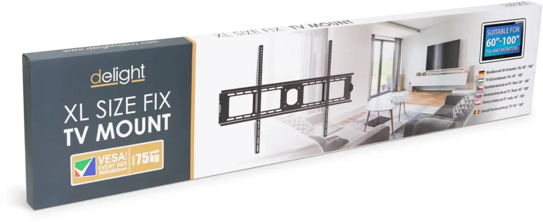 Delight Vaste TV-wandbeugel 39686 - 60-100" - VESA 900x600mm - 75kg - Zwart