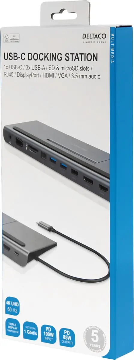 Deltaco USBC-DOCK2 USB-C Docking Station - 80W - Spacegrijs - afbeelding 6 van 6