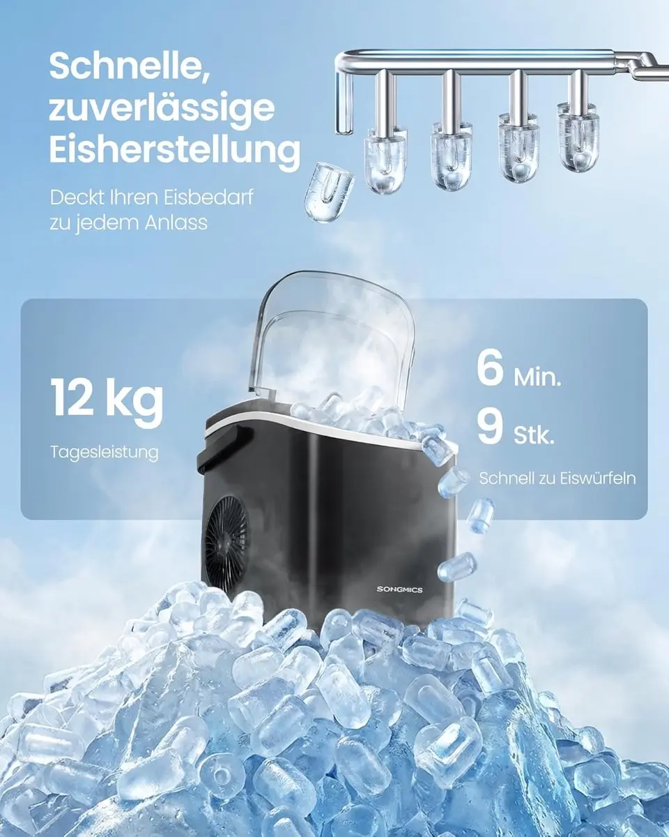 Songmics IJsblokjesmachine XZB001B1EU - 9 Blokjes - 12kg/24u - Zwart