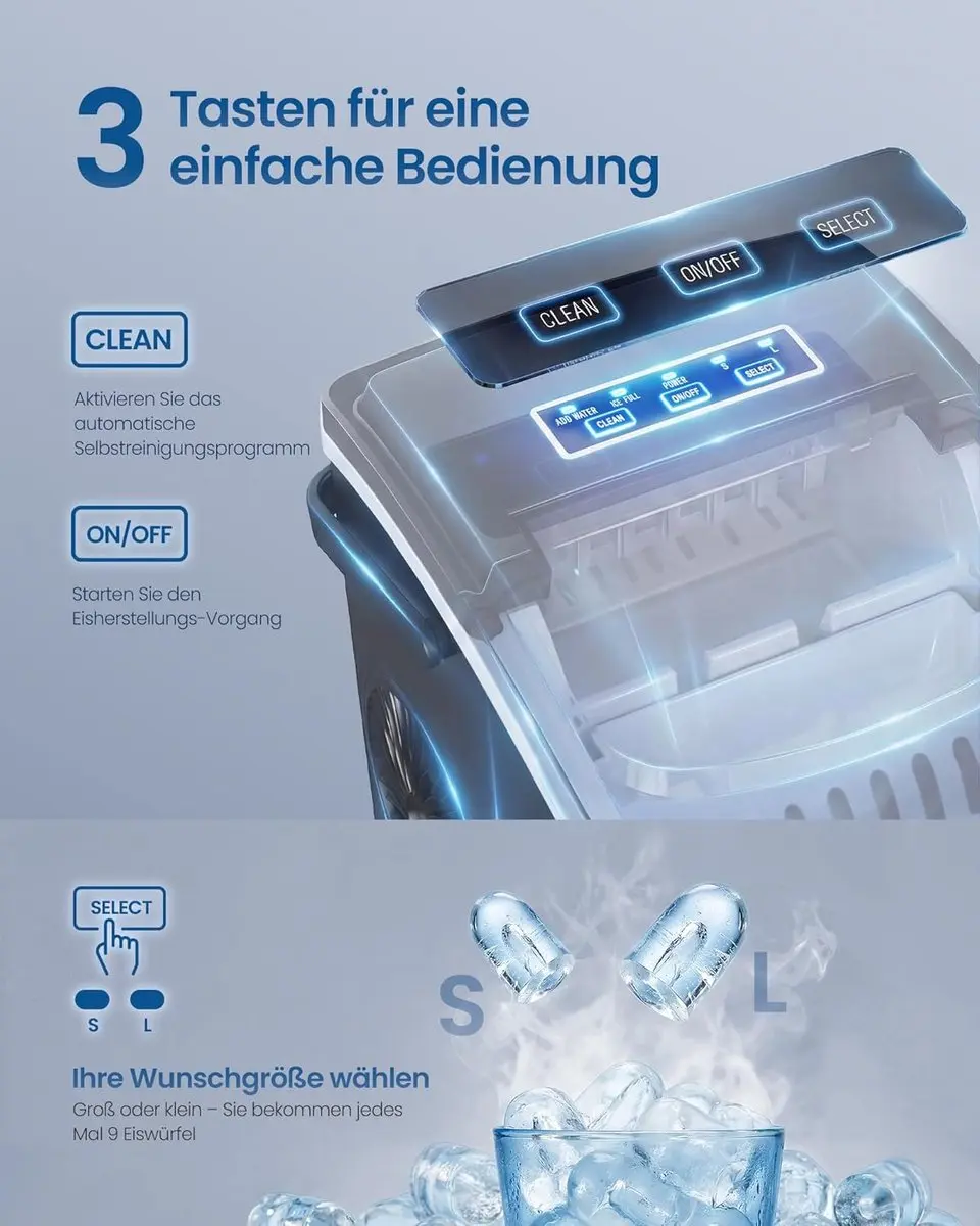 Songmics IJsblokjesmachine XZB001B1EU - 9 Blokjes - 12kg/24u - Zwart