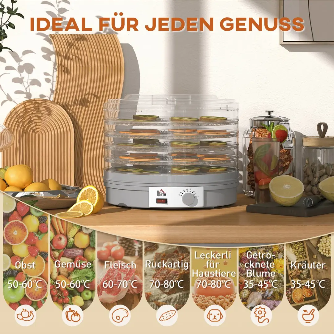 Homcom Voedseldehydrator 800-144V90GY - Grijs