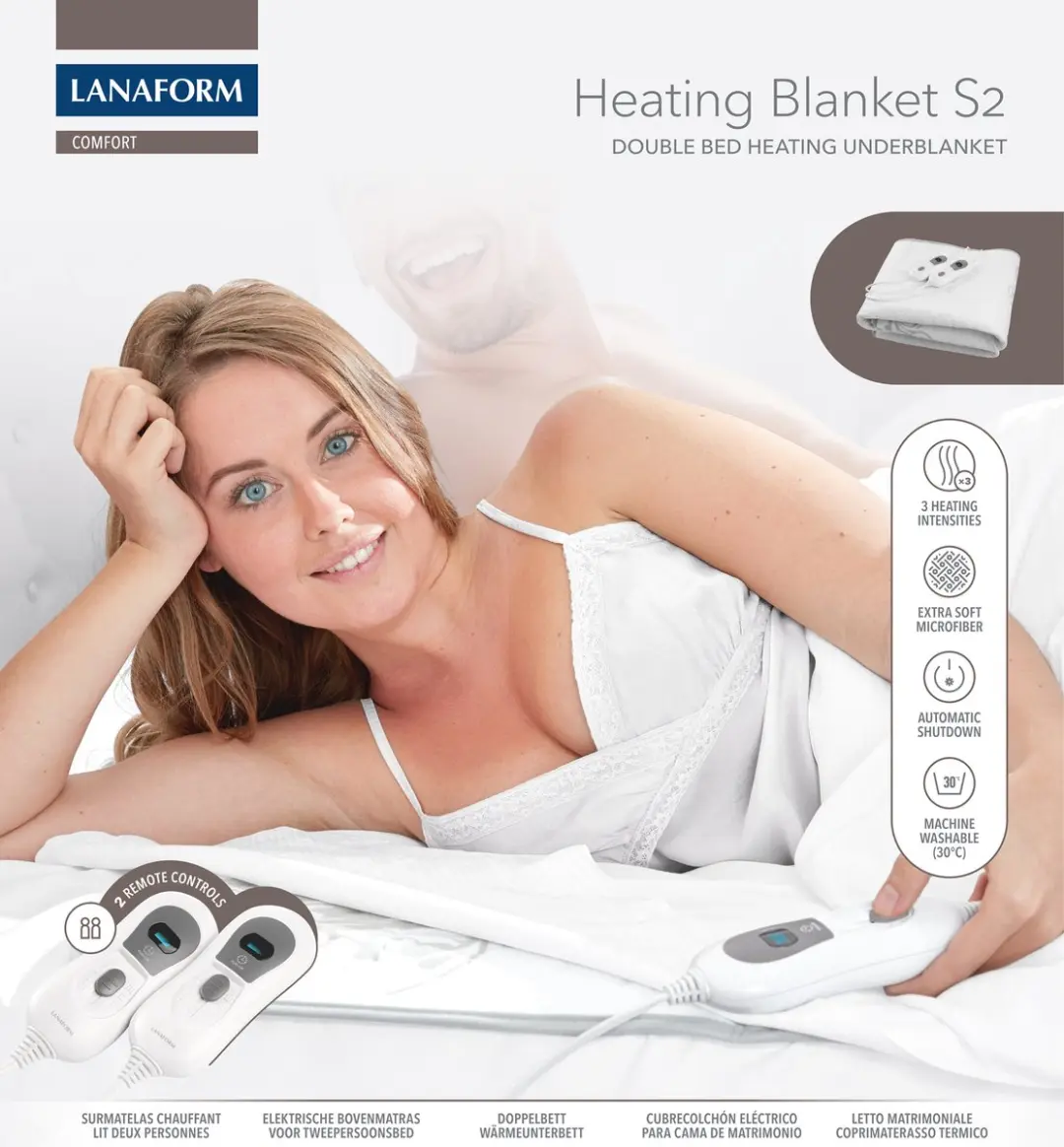 Lanaform Heating Blanket S2 LA 180111 Elektrische Onderdeken 2 Persoons - 140x160cm - Wit