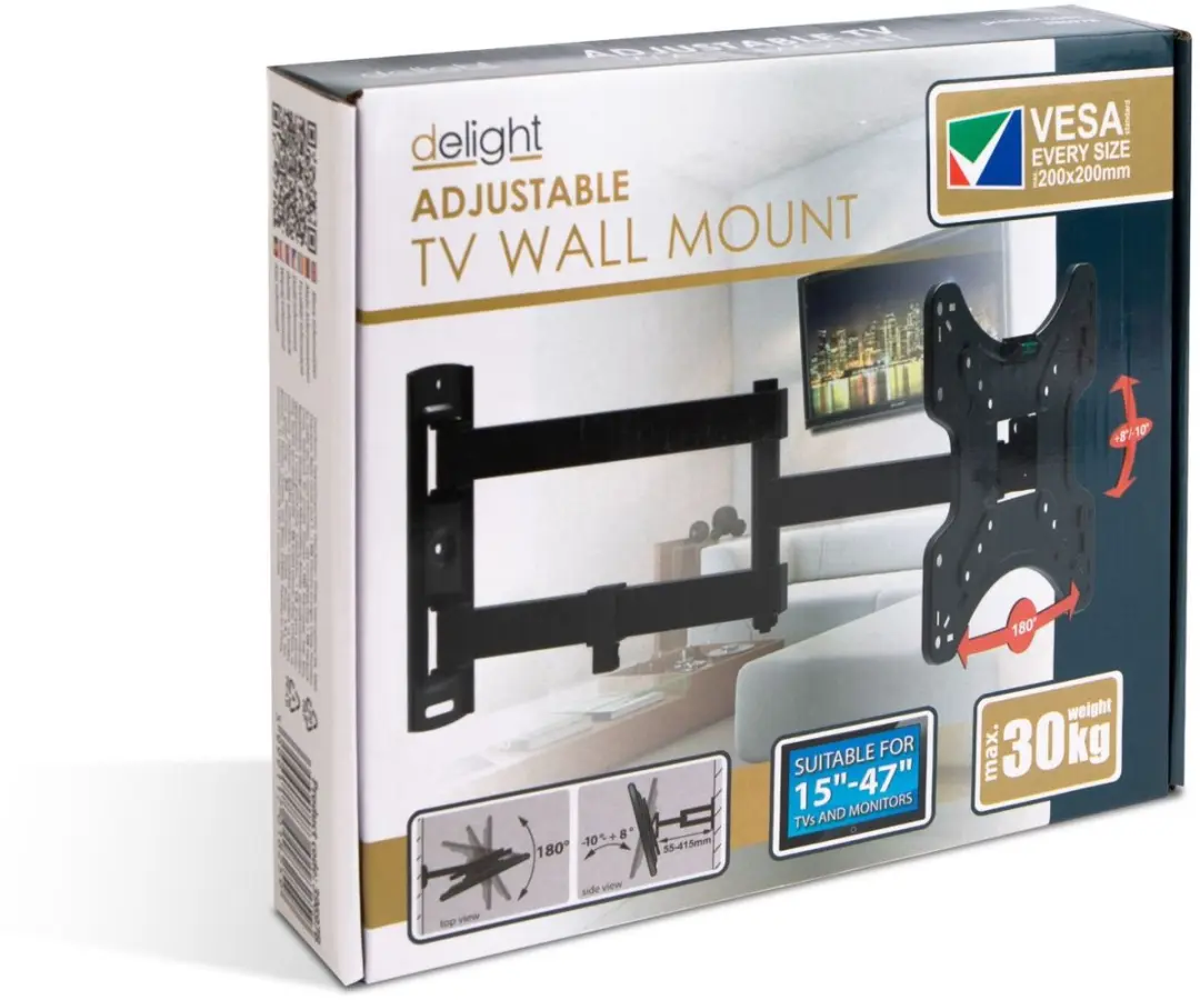 Delight Draaibare TV Muurbeugel 39697B - 15-47" - Max 30kg - Zwart