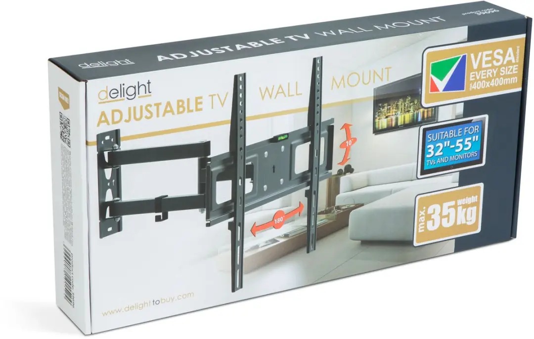 Delight Kantelbare TV-muurbeugel VESA 400x400 32-55" - 35 kg - Zwart