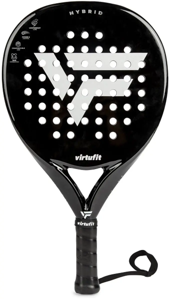 Virtufit Hybrid Padelracket - Zwart/Zilver - 365g - Carbon/EVA - Met Polskoord