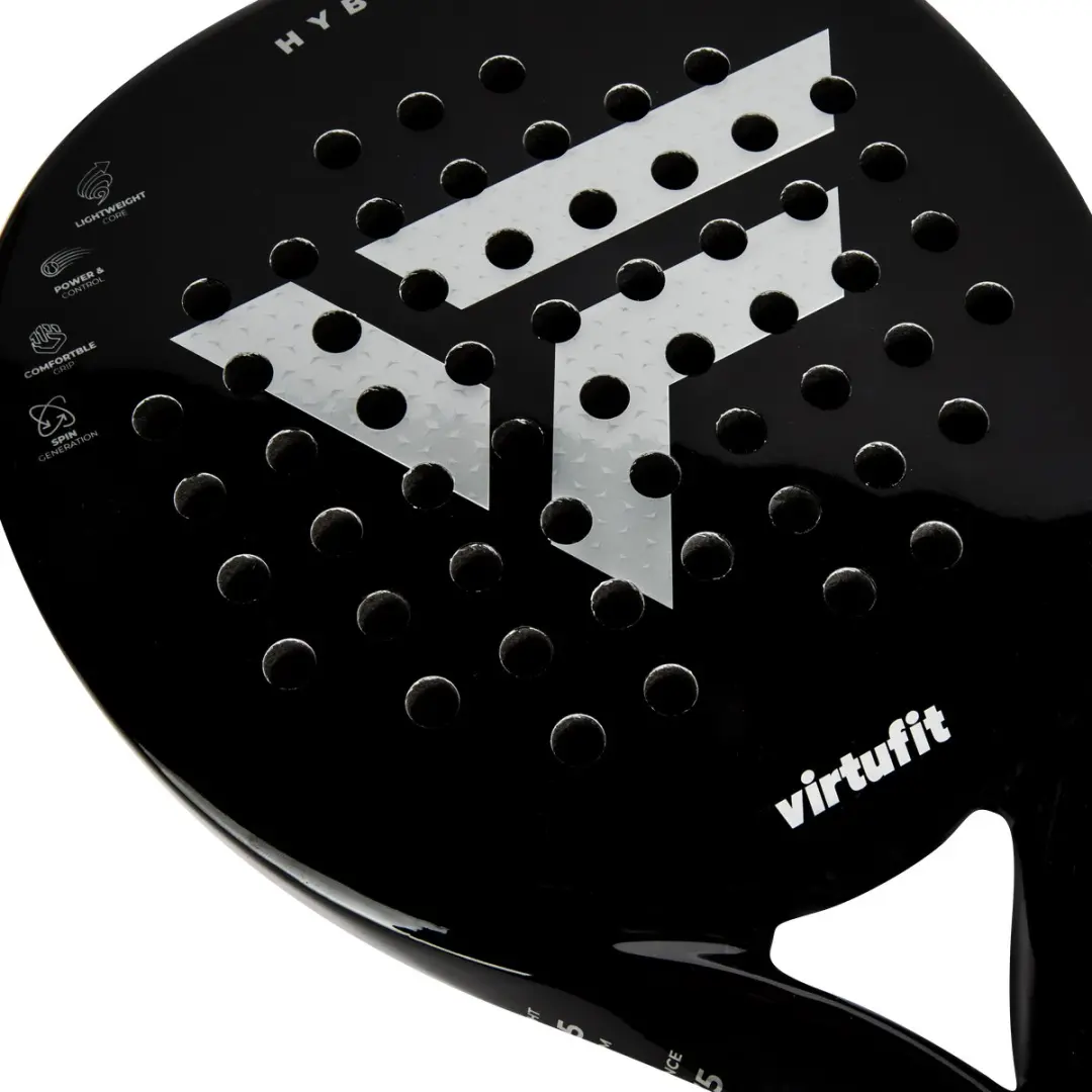 Virtufit Hybrid Padelracket - Zwart/Zilver - 365g - Carbon/EVA - Met Polskoord