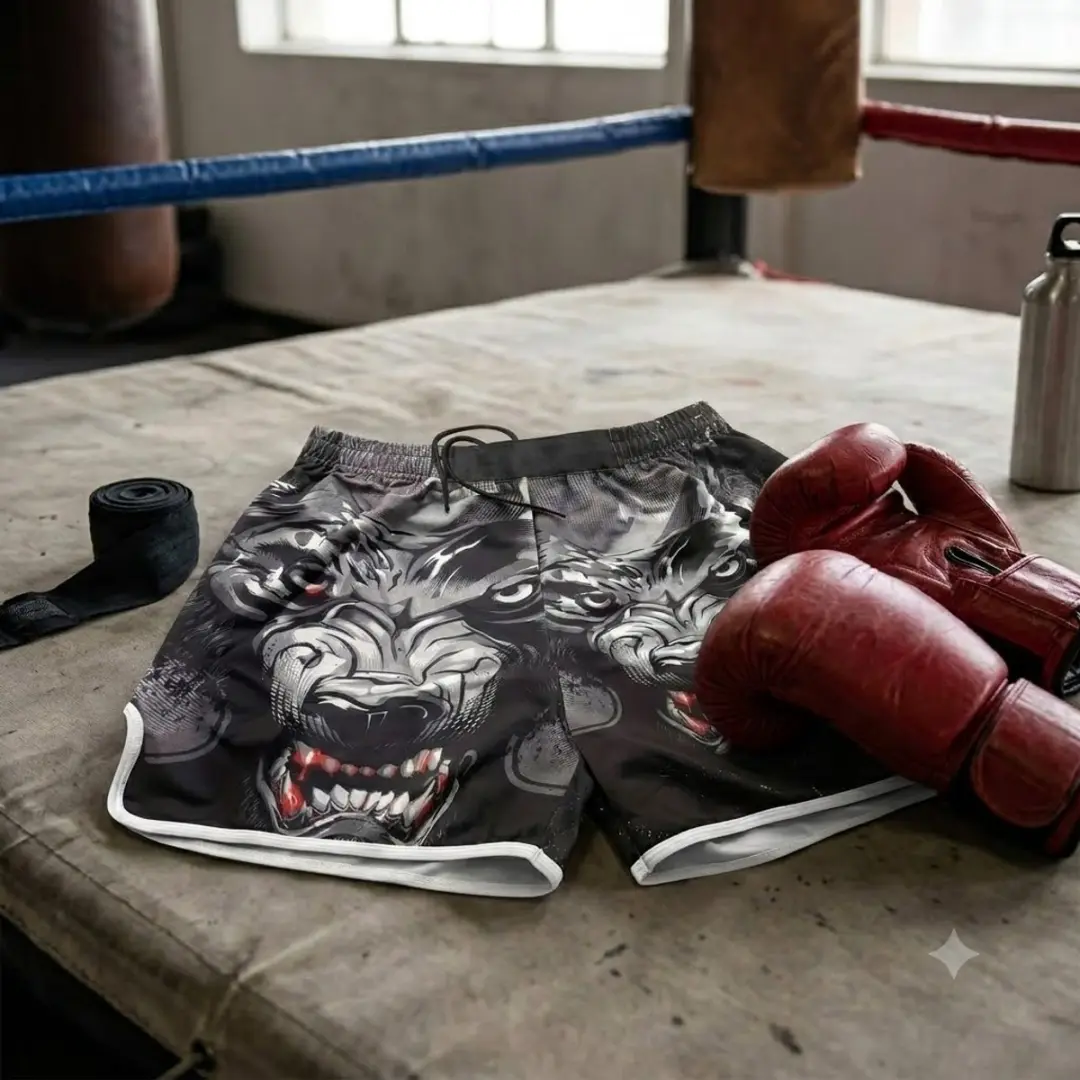 NUVEX Boksbroek S - Zwart met Wolf Print