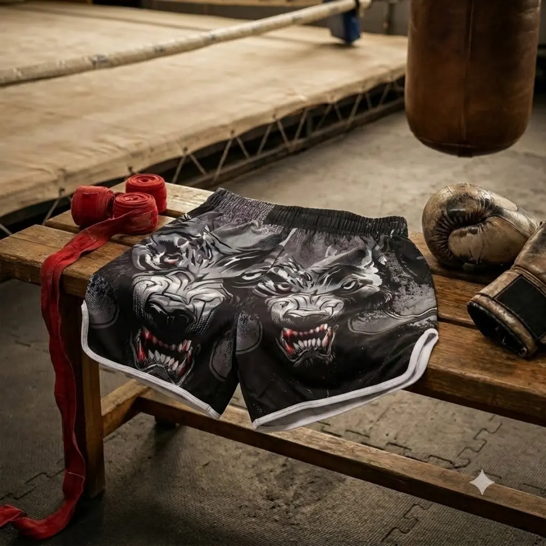 NUVEX Boksbroek S - Zwart met Wolf Print