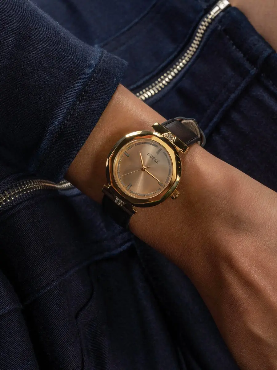 Guess Rumour GW0689L2 Horloge - Zwart - Goudkleurig - Roestvrij staal & echt leer