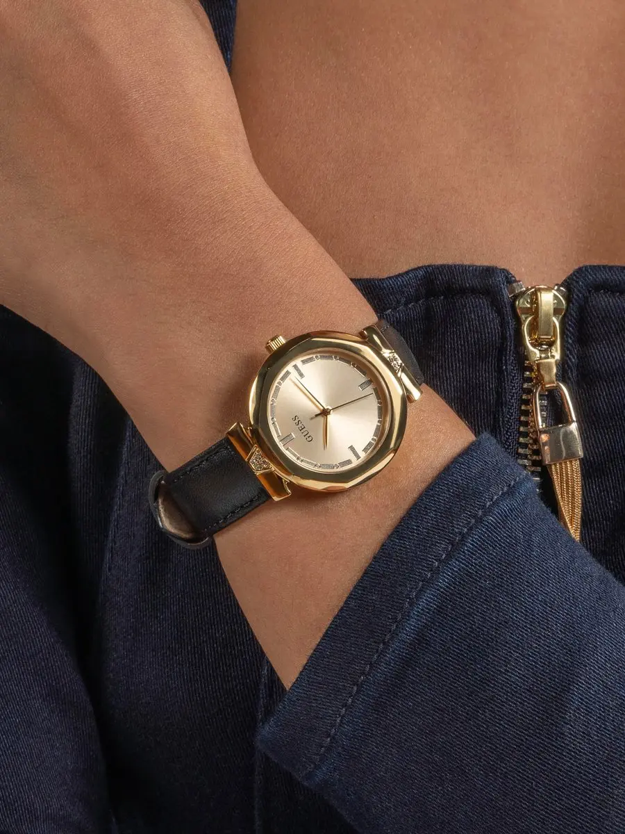 Guess Rumour GW0689L2 Horloge - Zwart - Goudkleurig - Roestvrij staal & echt leer - afbeelding 6 van 6