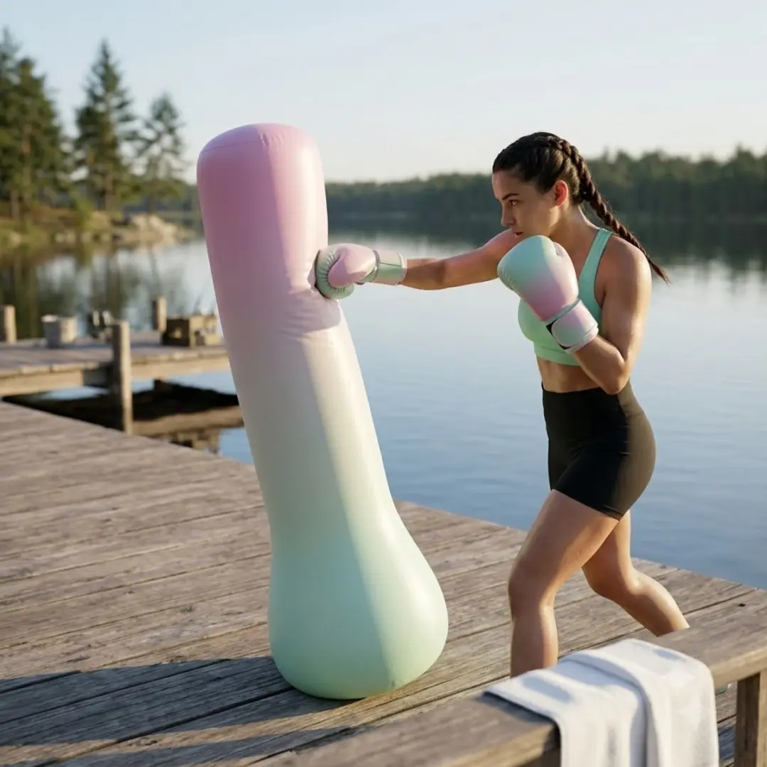 NuveX Opblaasbare Bokszak Roze/Mintgroen/Wit - Reflextraining