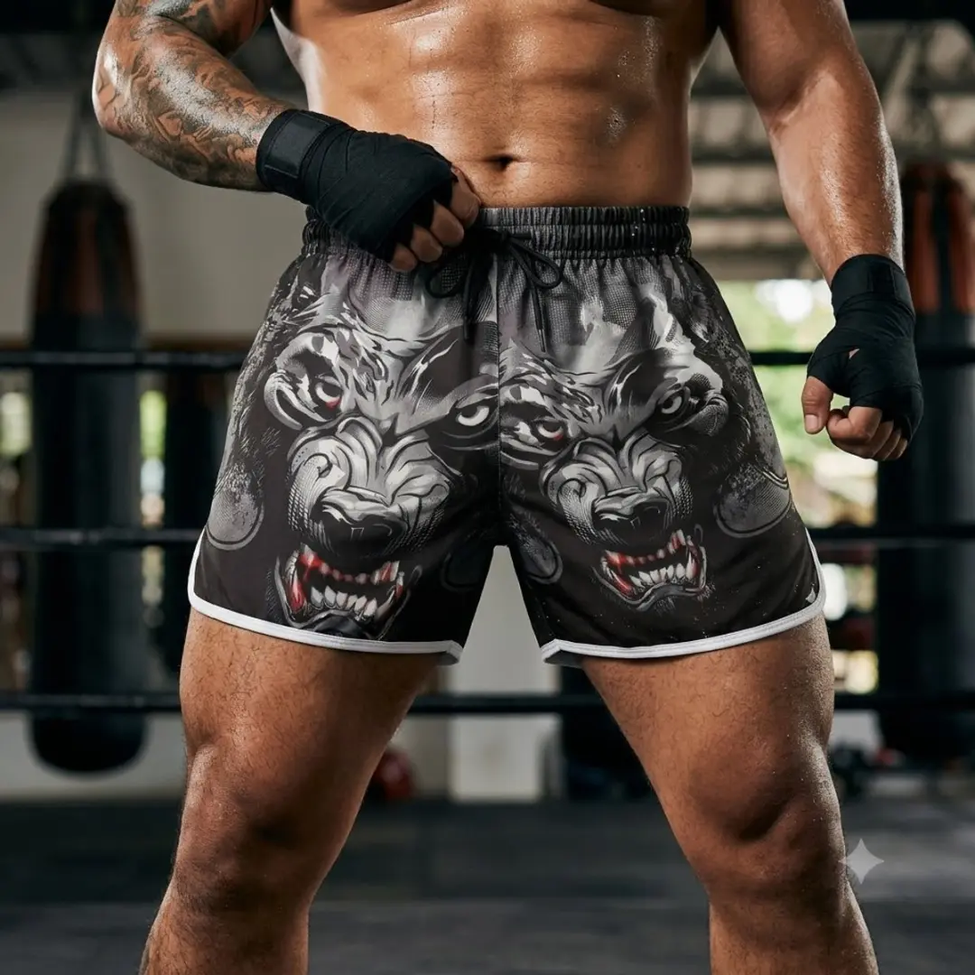 NuveX Boksbroek XL Wolfprint - Muay Thai/MMA