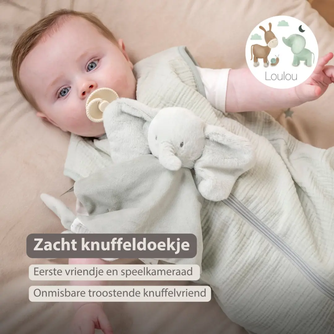 Nattou LouLou Baby Knuffeldoekje Olifant 28x28cm - Lindegroen