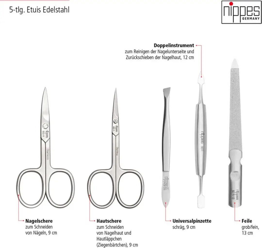 Nippes Solingen Manicure Set 5-delig - RVS Koolstof - Zwart Leer Etui