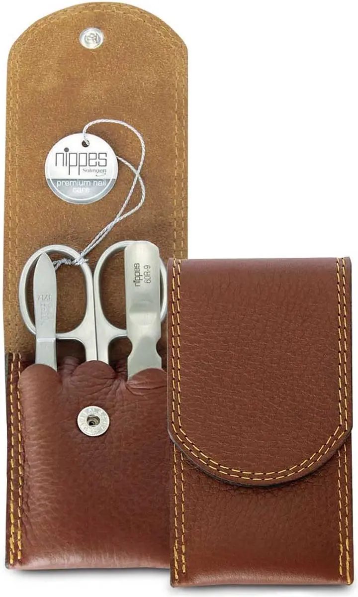 Nippes Solingen Manicure Set 3-delig - RVS - Bruin Leren Etui