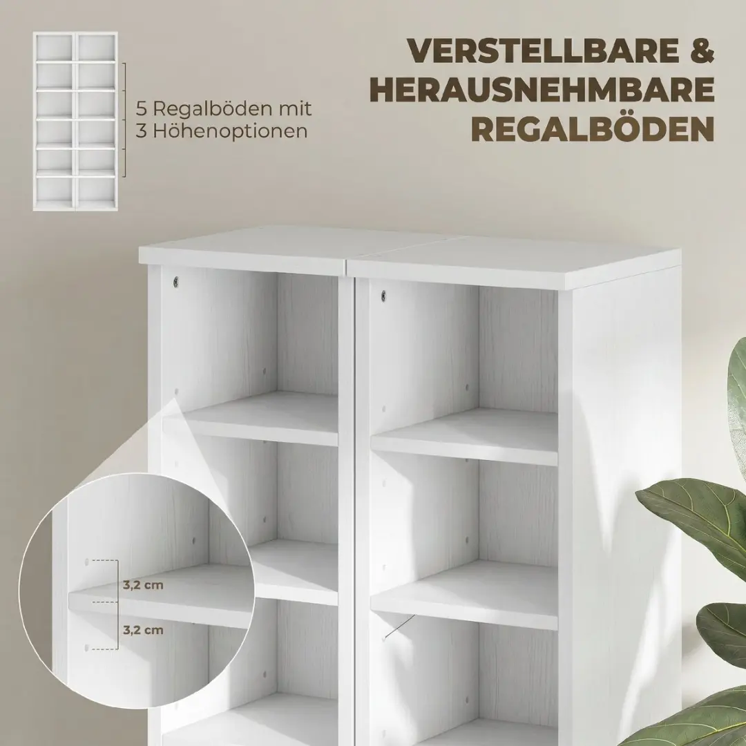 Homcom CD-opbergeenheid 22,5L - 12 Vakken - Wit