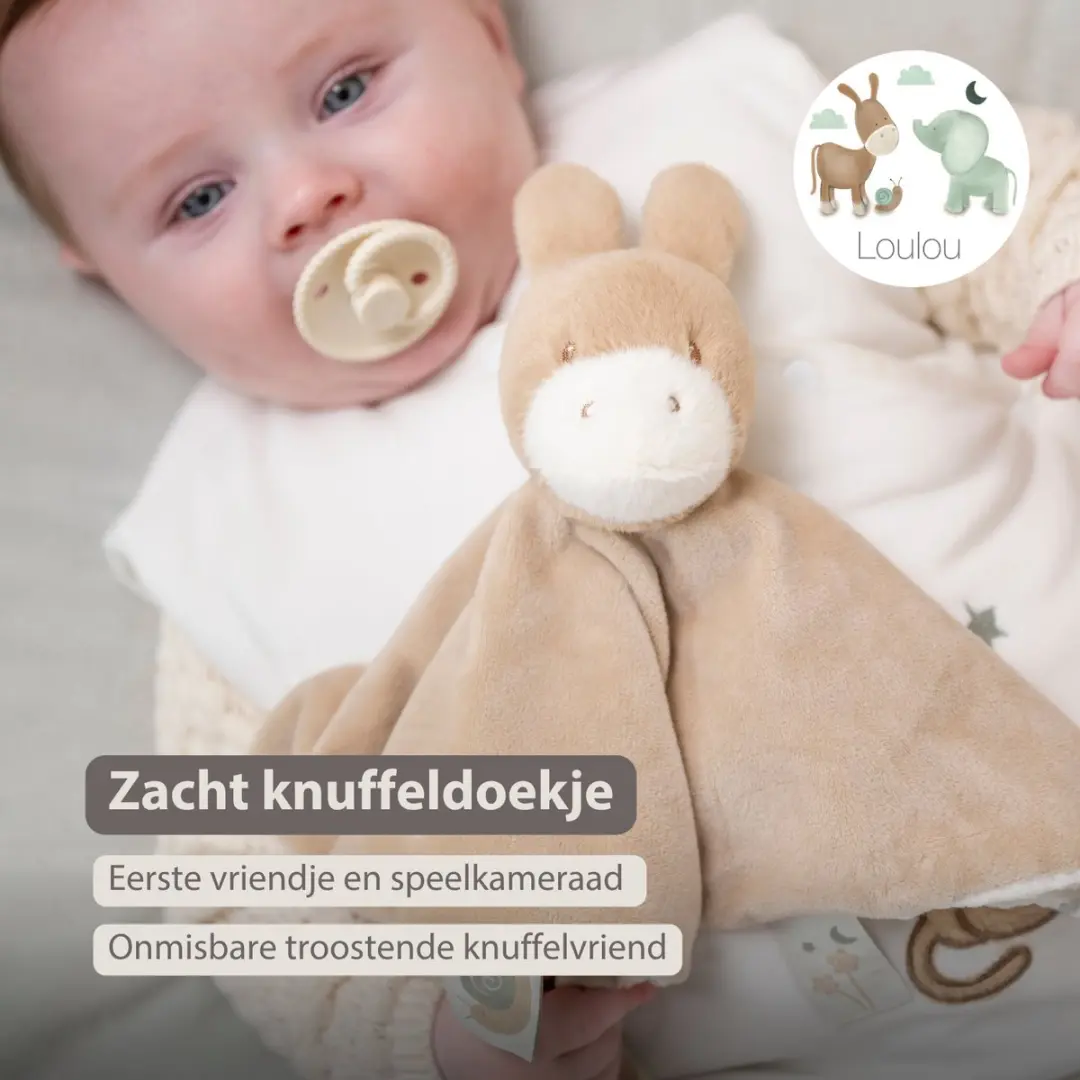 Nattou LouLou Baby Knuffeldoekje Ezel 28x28cm - Licht Karamel