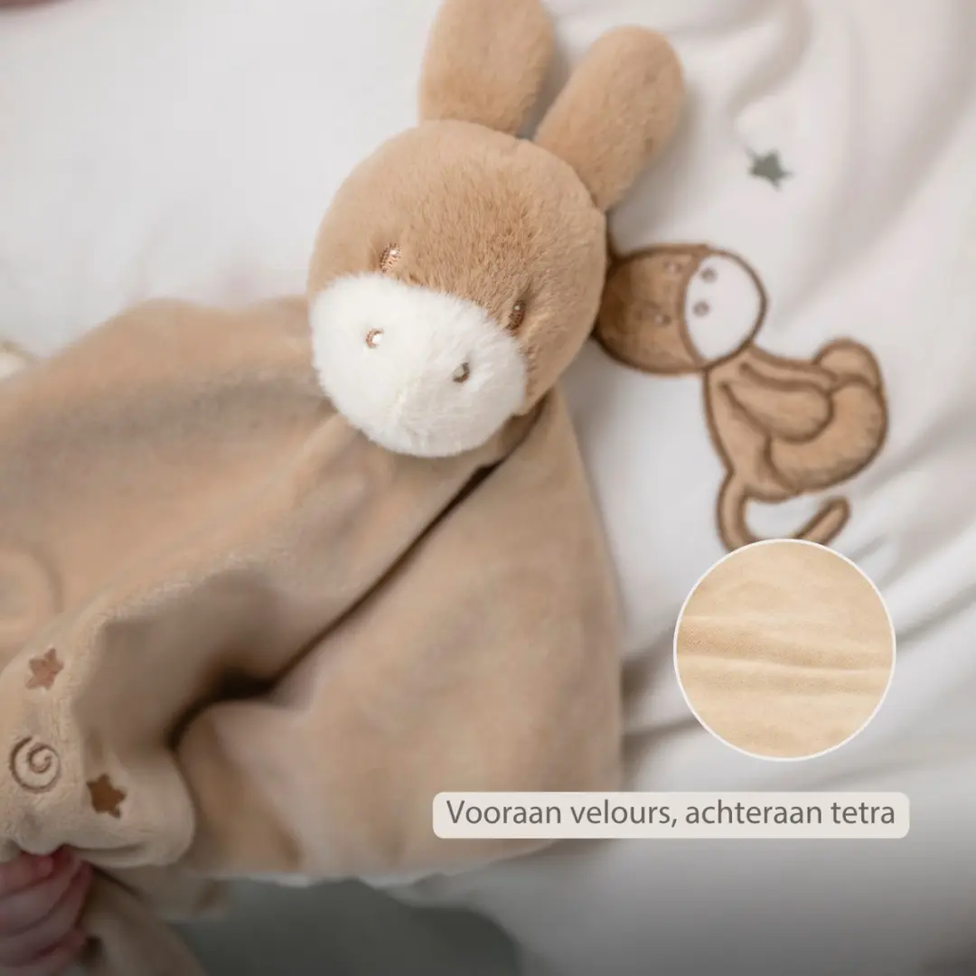 Nattou LouLou Baby Knuffeldoekje Ezel 28x28cm - Licht Karamel