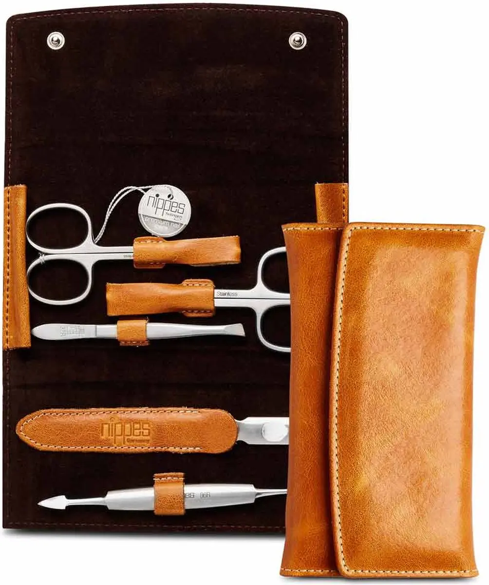 Nippes Solingen Manicure Set 5-delig RVS - Bruin Leren Etui