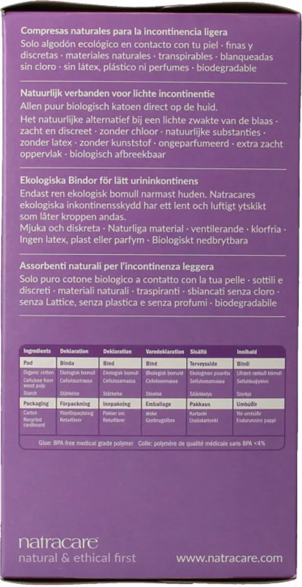 Natracare Natuurlijke Pads Gevoelige Blaas - 20 Stuks