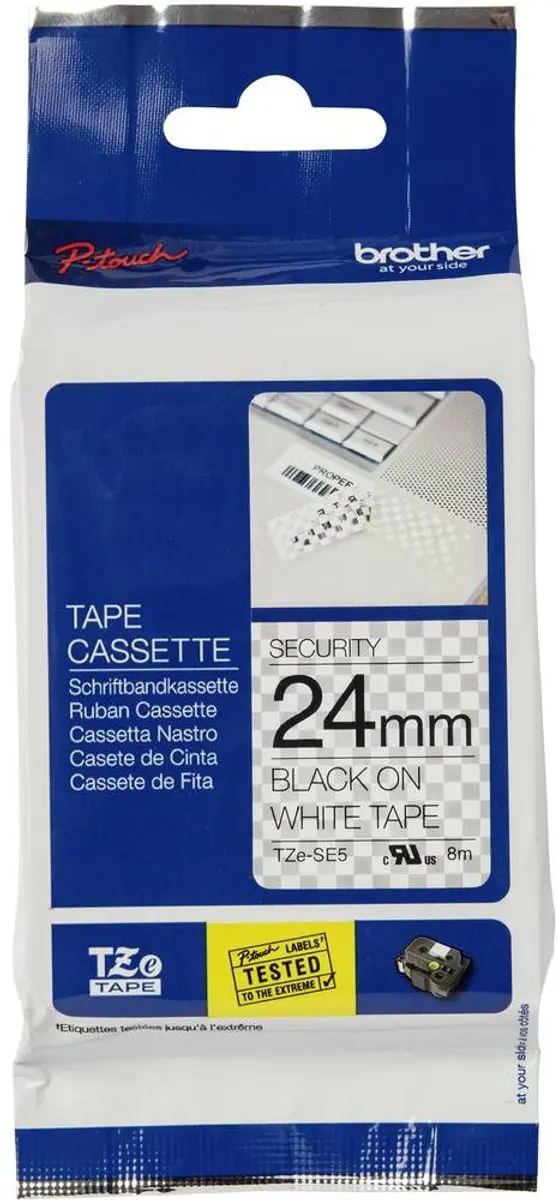 Brother TZe-SE5 Labeltape - Wit/Zwart 24mm 8m