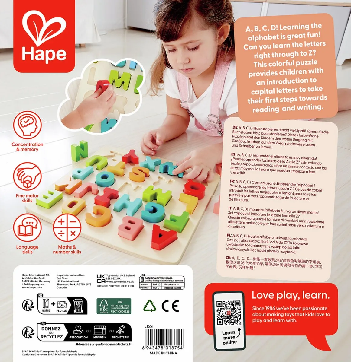 Hape Stevige Alfabet Puzzel 27 Stuks - Veelkleurig