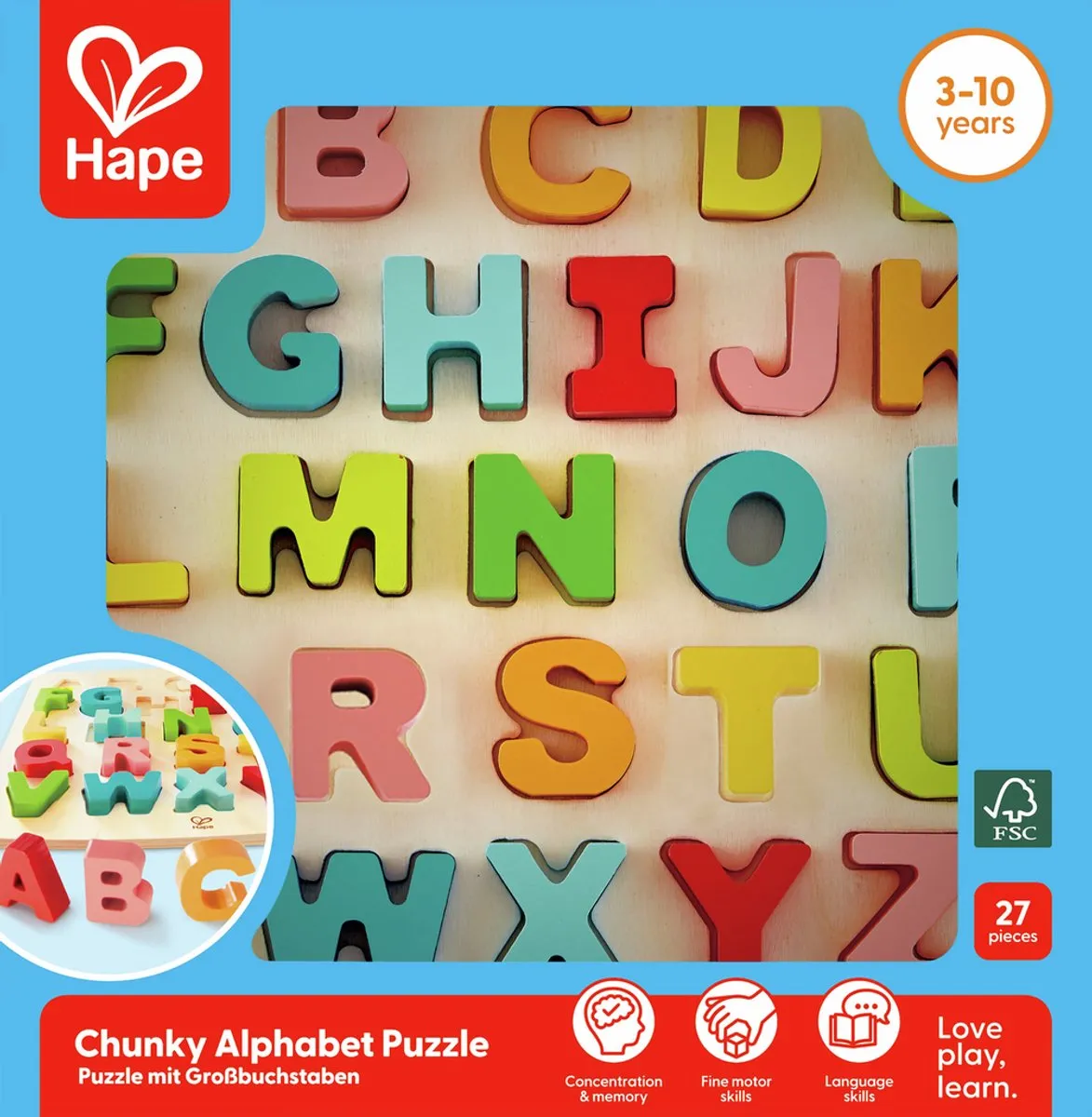 Hape Stevige Alfabet Puzzel 27 Stuks - Veelkleurig