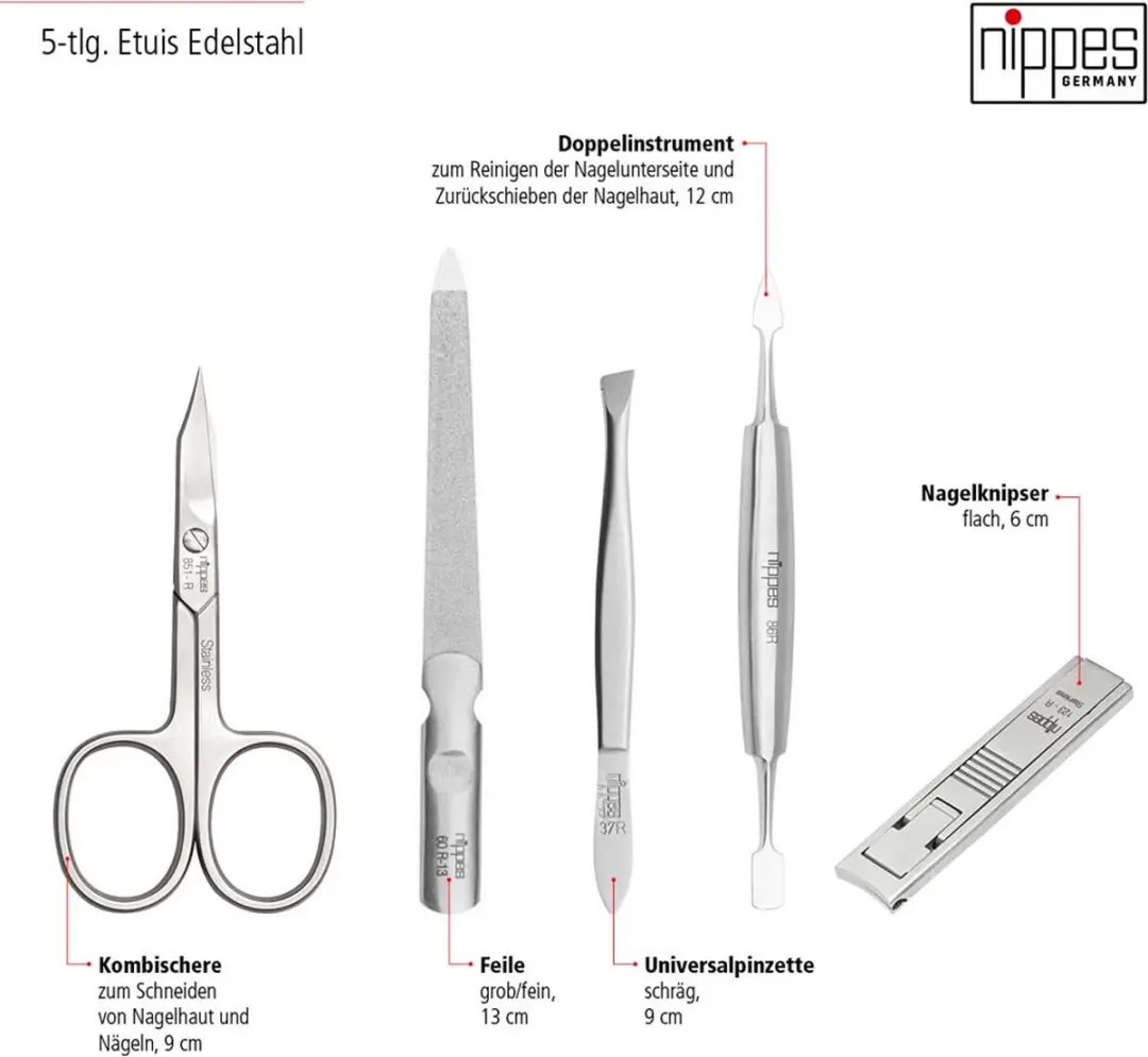 Nippes Solingen Manicure Set 5-delig - RVS - Zwart Leren Etui