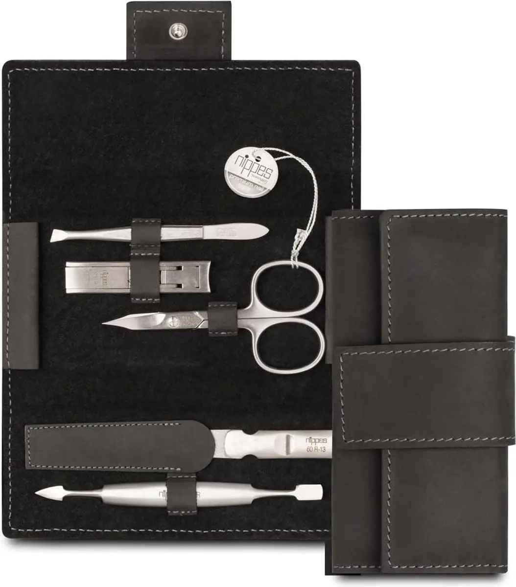 Nippes Solingen Manicure Set 5-delig - RVS - Zwart Leren Etui