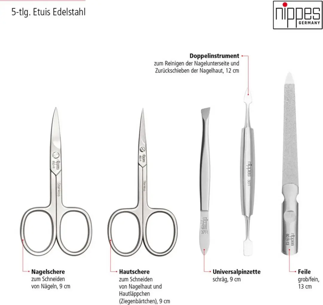 Nippes Solingen Manicure Set 5-delig - Zwart Leren Etui