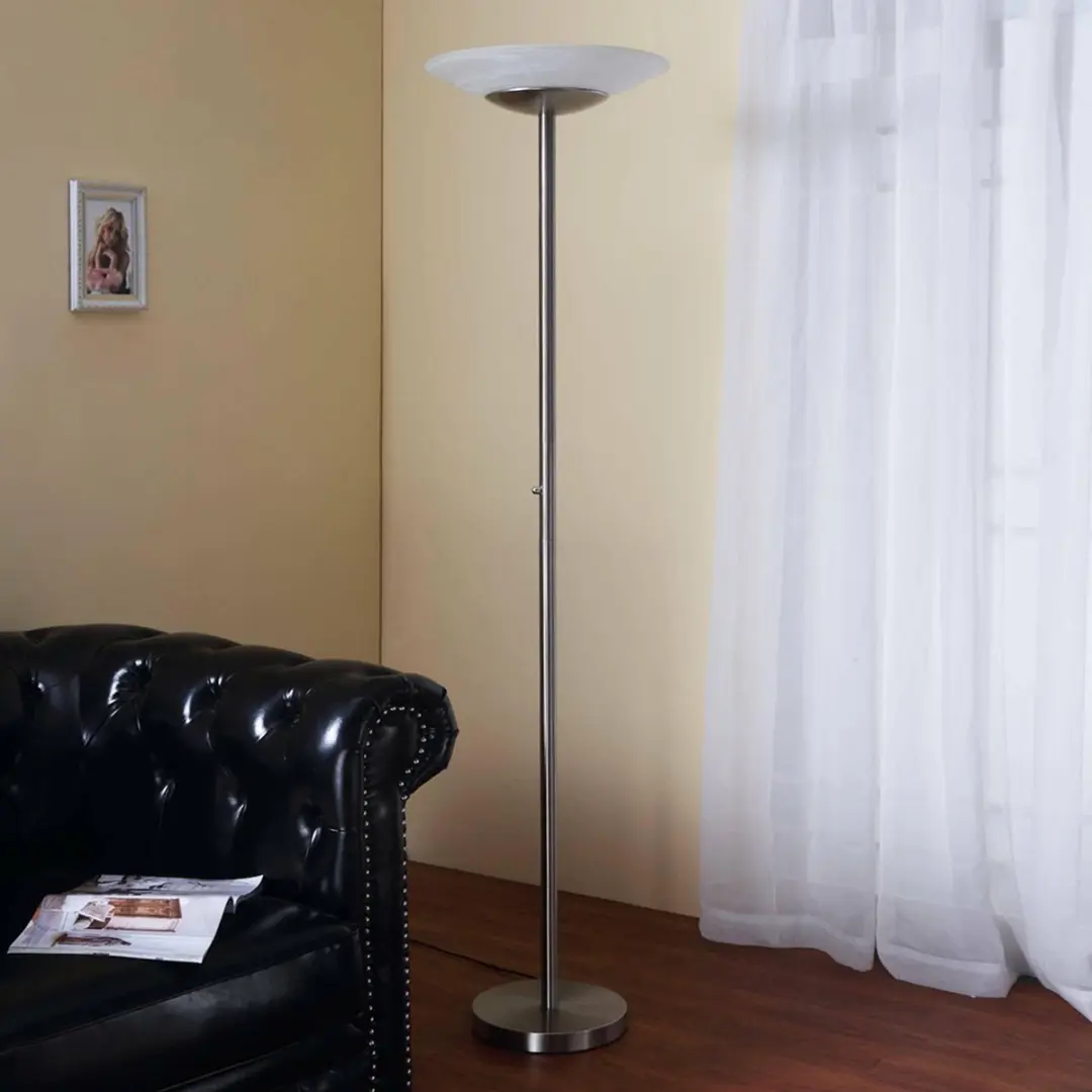 Lindby Ragna+ LED Vloerlamp - 30W - Wit Albast/Mat Nikkel - afbeelding 6 van 6