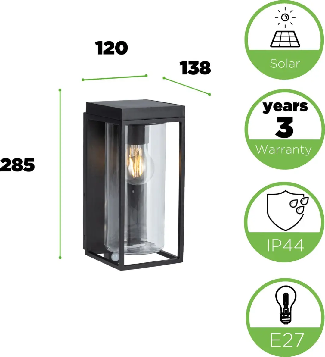 Lutec Flair Solar Wandlamp E27 - 2W 200Lm IP44 - Zwart