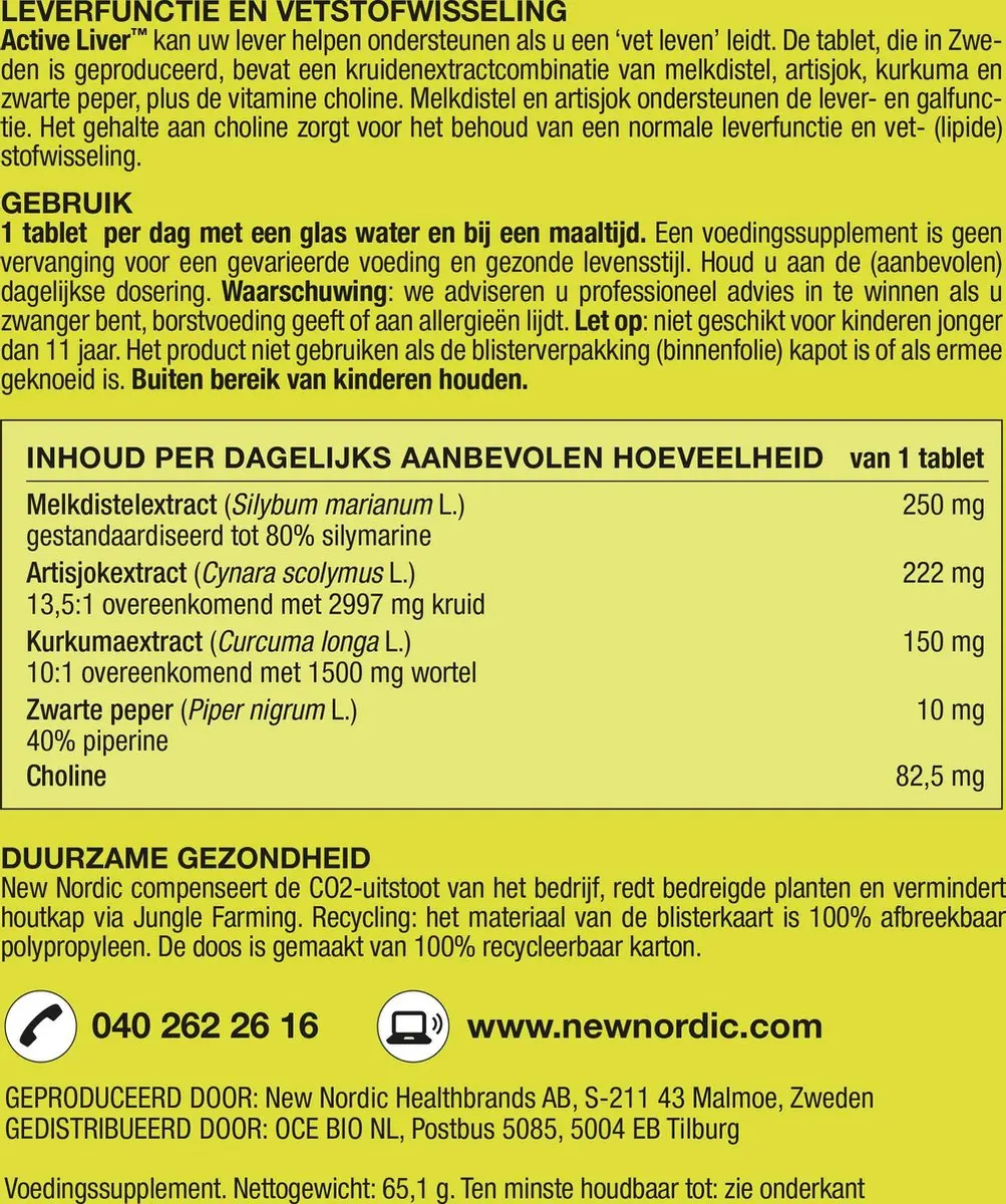 New Nordic Active Liver Voedingssupplement 60 tabletten