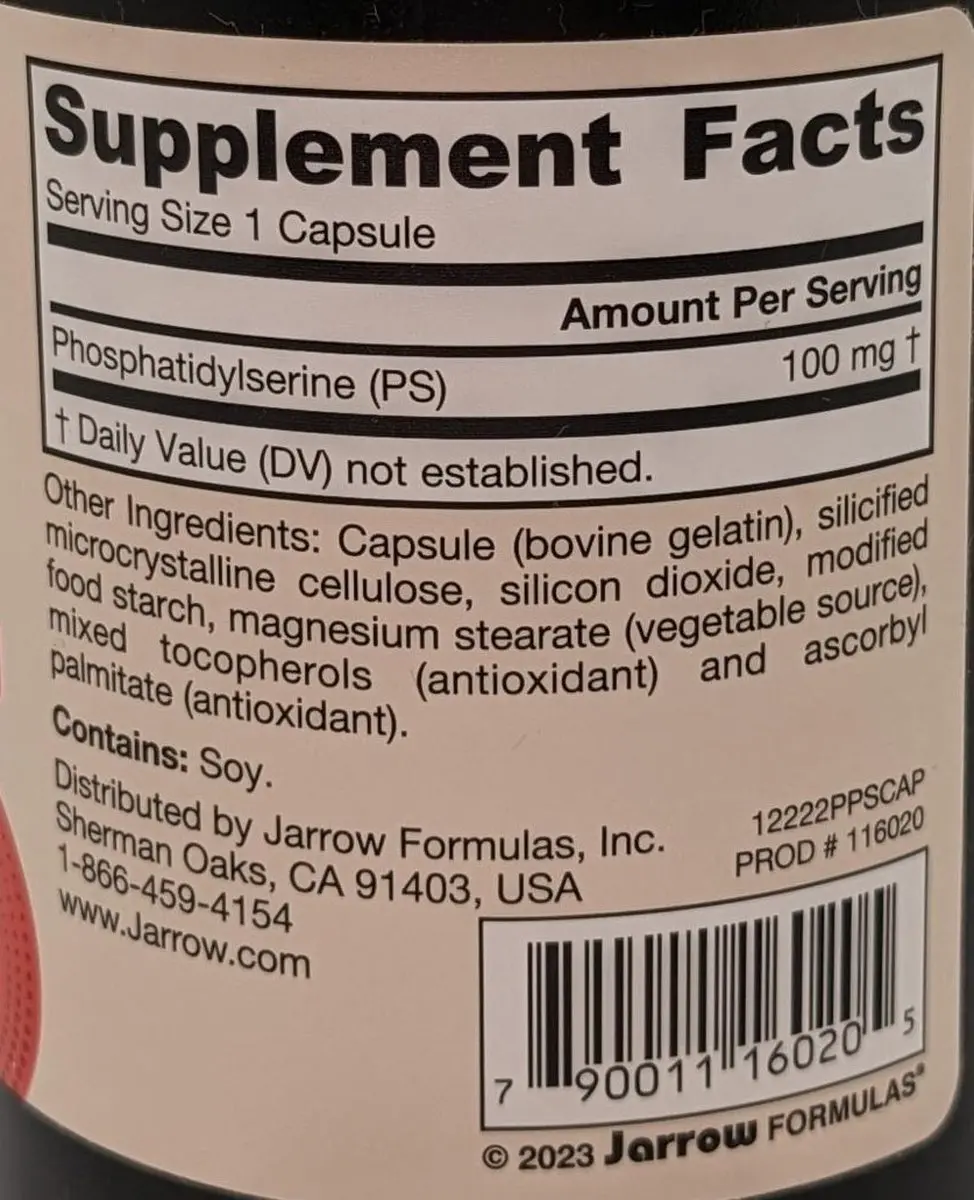 Jarrow Formulas PS 100 Fosfatidylserine 120 Capsules