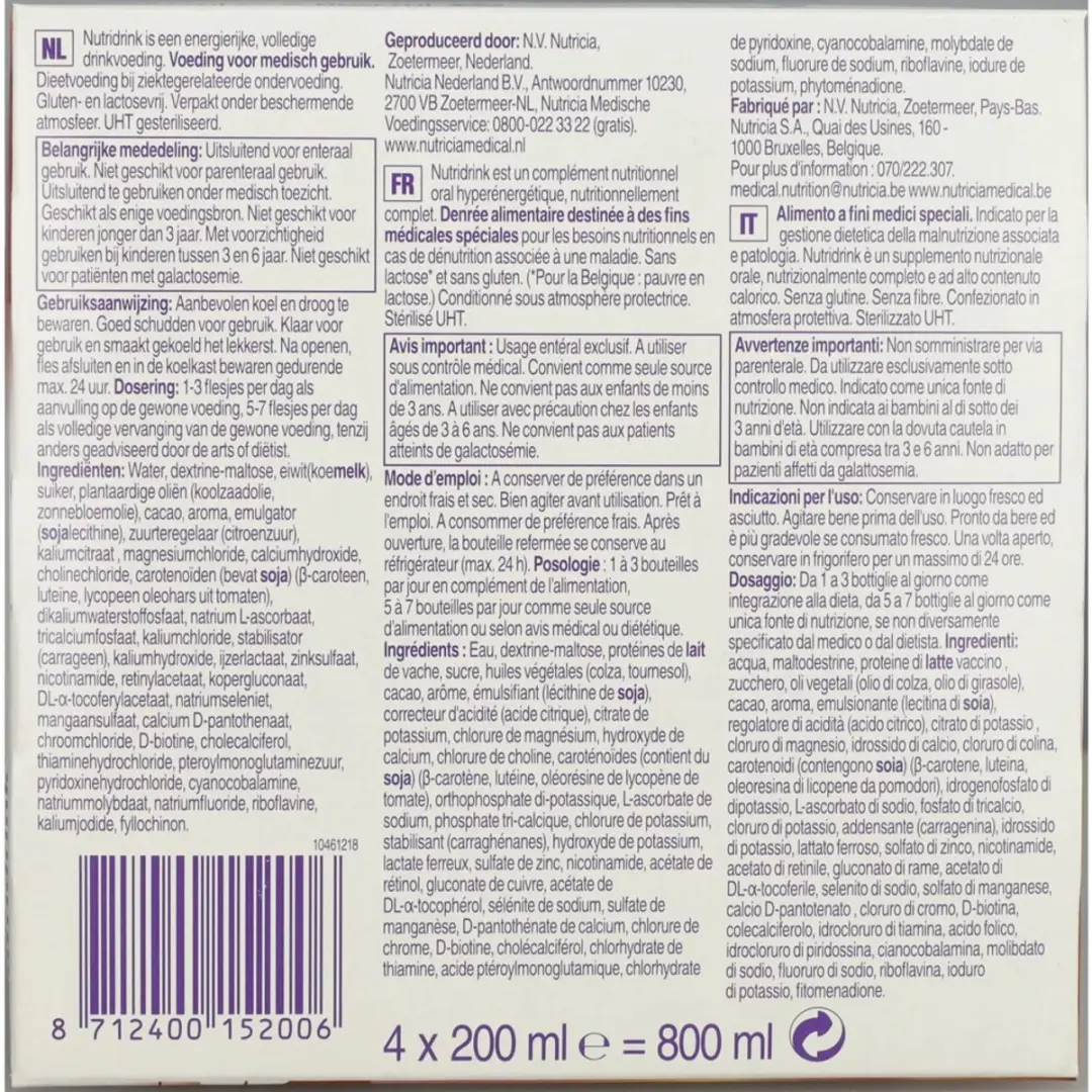 Nutridrink Chocolade - 4x800ml