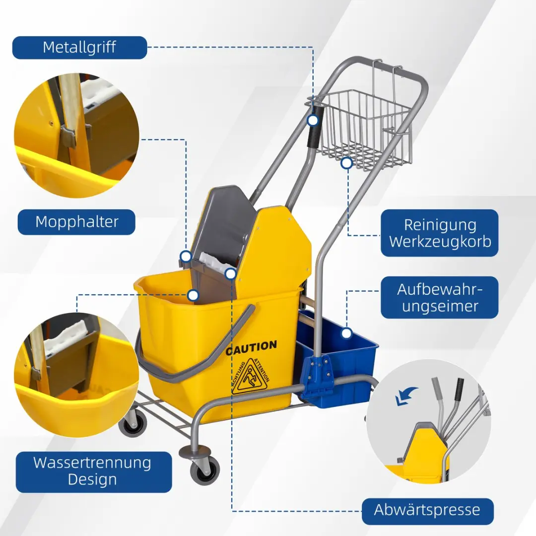 Homcom Emmer met Wringer Geel - 72L - afbeelding 6 van 6