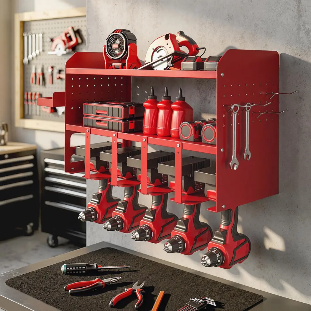 ECTEATOY Opbergrek Tuingereedschap 2-laags Rood
